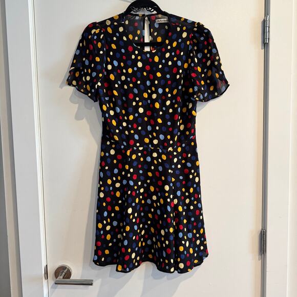 Reformation Polka Dot Mini Dress Black Back Zip Button Short Sleeve Sz 8 - Picture 1 of 6